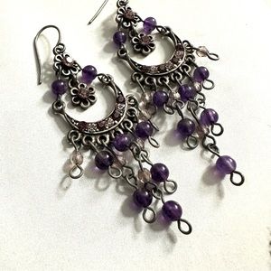 Highly Filigree Design with Purple Beads Dangling Earrings